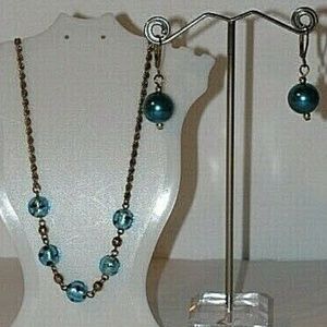 Gold Sterling Peru Blue Foil Necklace Earrings